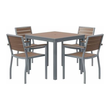 Kfi KFI 5 Piece Outdoor Dining Set, Mocha w/ Silver Frame OL5601SLMA-4-T35SQSLMA